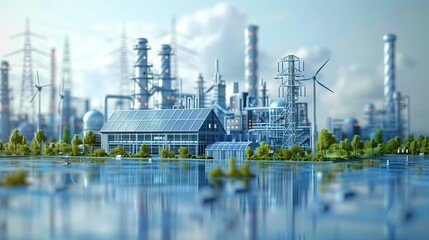 Obraz premium Renewable energy comes from wind turbines, solar cells, and water power. 