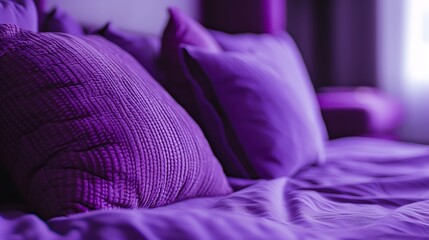 Develop an eye-catching image using Pillow in purple Fuzz colors, emphasizing selective focus and...