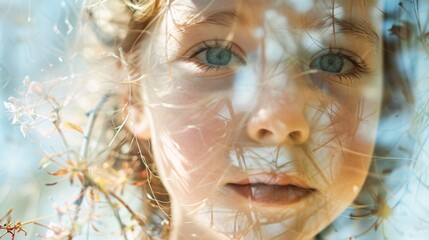 Double exposure of little girl and environment