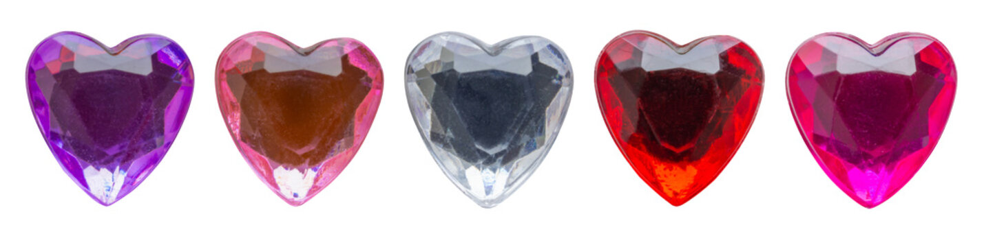 heart shape crystal valentines day symbol sticker set isolated on white background