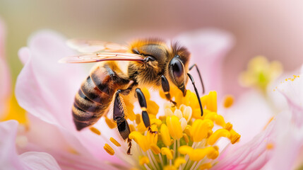 Honey bee on flowers close up