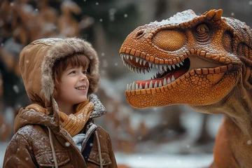 Fototapeten child smiling to a dinosaurus © Monique