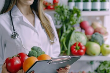 Female dietitian for diet consultation with healthy food