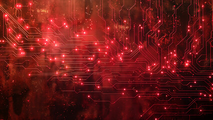 Circuit like pattern with red neon lights in grunge style