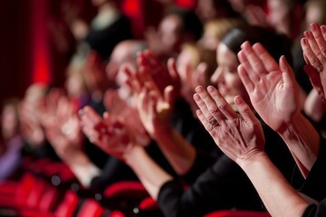 Close up photo of people clapping hands in a theatre  - obrazy, fototapety, plakaty