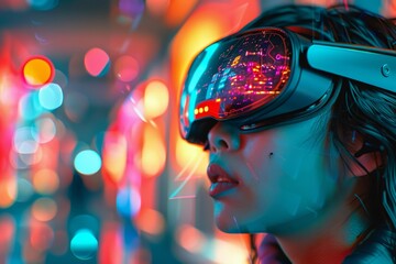 Close-Up of a Woman Wearing VR Goggles