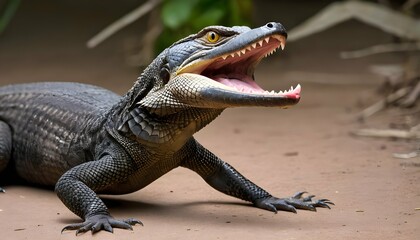 A-Monitor-Lizard-With-Its-Mouth-Open-Displaying-I- 3 - obrazy, fototapety, plakaty