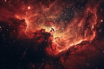 Majestic Red Nebula and Starfield - obrazy, fototapety, plakaty