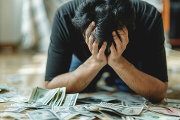 A person having a headache because of financial problem / debt