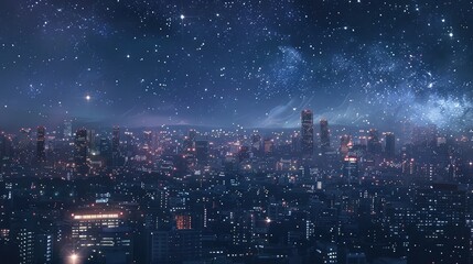Vibrant city lights twinkling like stars against the backdrop of a velvety night sky, a symphony of urban elegance. - Powered by Adobe