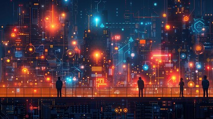 Fototapeta premium Network engineers are investigating the many signals that connect to many different electronic devices.