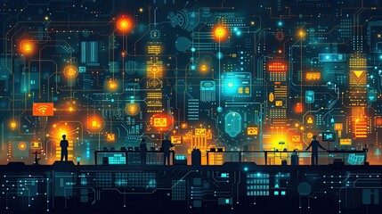 Fototapeta premium Network engineers are investigating the many signals that connect to many different electronic devices.