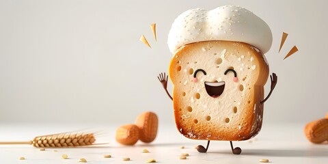 A Delighted Bread Maker Character Enthusiastically Rising to the Occasion Representing the Joy and Creativity of Baking on a Minimalist White - obrazy, fototapety, plakaty