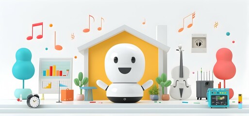Smart Home Hub Character Orchestrating Harmony and Convenience on White Background