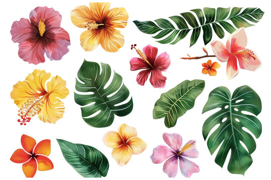 Fototapeta hawaiian leaves and flowers on isolated transparent background