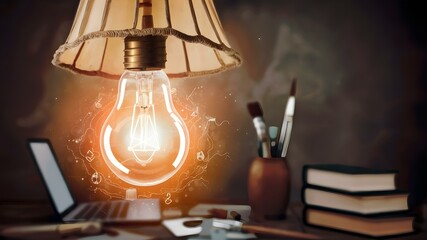 The Symbolism of a Glowing Light Bulb: Intelligence, Creativity, and Bright Ideas. Concept Creativity, Intelligence, Innovation, Bright Ideas, Symbolism
