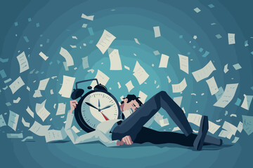 Lazy businessman procrastinates, delaying important tasks and missing crucial deadlines, a concept of the dangers of wasting time and neglecting responsibilities in the workplace - obrazy, fototapety, plakaty