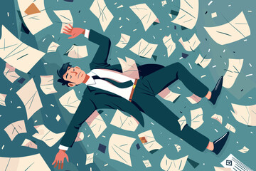 Lazy businessman procrastinates, delaying important tasks and missing crucial deadlines, a concept of the dangers of wasting time and neglecting responsibilities in the workplace - obrazy, fototapety, plakaty