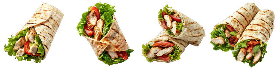 Chicken Caesar Wrap Hyperrealistic Highly Detailed Isolated On Transparent Background Png - obrazy, fototapety, plakaty