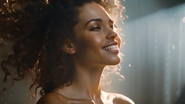 Close Up of Woman With Curly Hair Generative AI