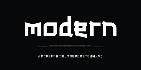Modern techno font, abstract geometric sci fi bold display letter set, stencil clean stencil monospaced futuristic typeface