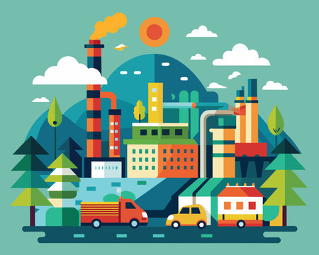 Flat industrial factory landscapes vector illustration