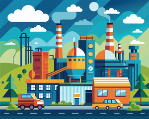 Flat industrial factory landscapes vector illustration