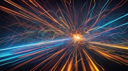 Chaotic and dynamic explosion of abstract electrical shapes and lines - obrazy, fototapety, plakaty