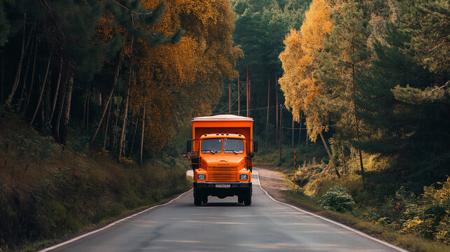 Caminhão laranja na estrada
