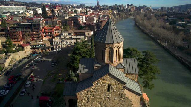 Church on the embankment of the Mtkvari River in the city of Tbilisi. Georgia