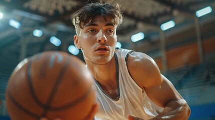 young male basketball player displays impressive dribbling skills on outdoor court, showcasing athletic agility - Powered by Adobe