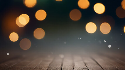 christmas lights bokeh on wooden table