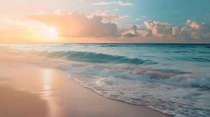 background for a banner for ocean day June 8, seascape at dawn with space for text