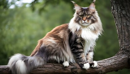 A-Majestic-Maine-Coon-Cat-Sitting-Regally-On-A-Tre-
