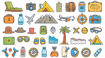 clipart icons for hiking on white background