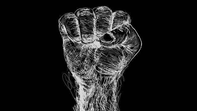 Transition to drawn fist for freedom day Black and white