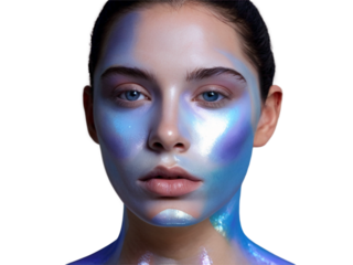 Exploring the Mesmerizing Movement Faces with Holographic Liquid in a Spectrum of Hues.