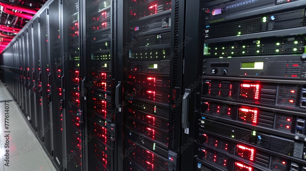 Aufkleber server room facility with rows of servers for data management and it solutions