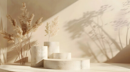 mockup beige pedestal for cosmetics