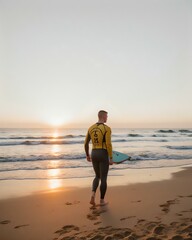 Man walking on the beach sunset sky sand
