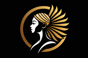Radiant emblem featuring the graceful profile of an African American woman in golden hues.