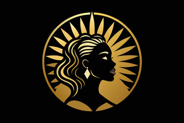 Radiant emblem featuring the graceful profile of an African American woman in golden hues.