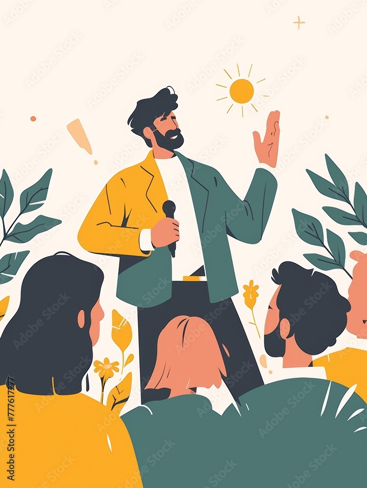 Aufkleber minimalist illustration of a man leading a brainstorming session generative ai