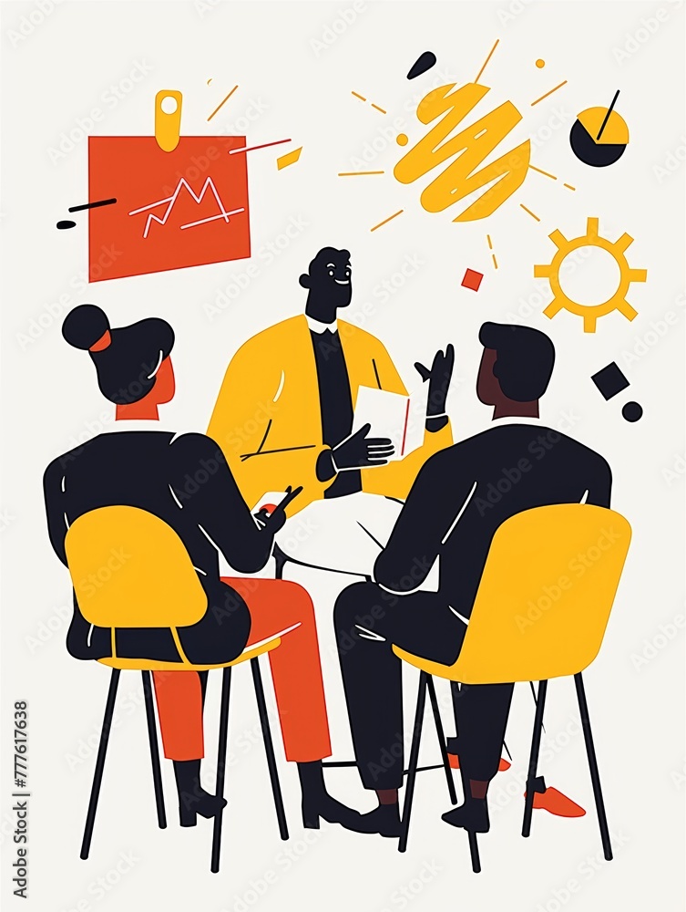 Aufkleber illustration of a man of color leading a brainstorming session generative ai