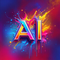 AI wording exploding in colorful paint- Artificial intelligence generative - obrazy, fototapety, plakaty