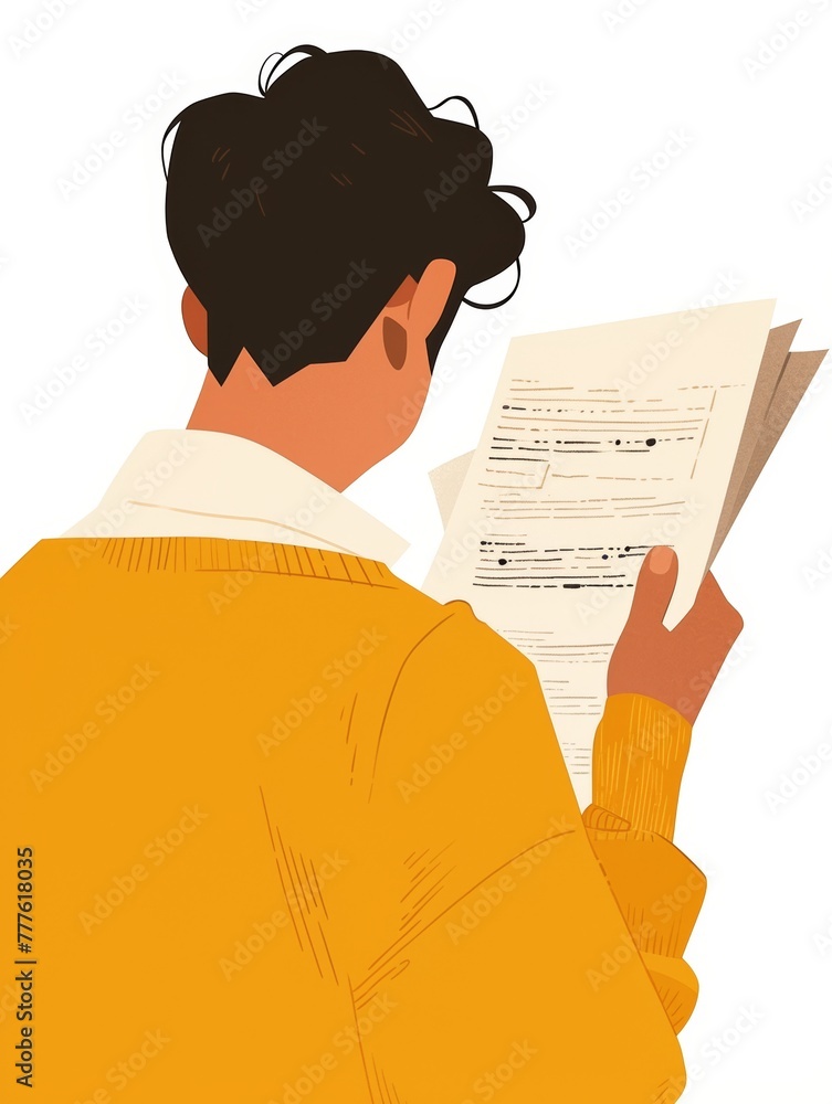 Poster affirmation card: man reviewing documents in minimalist style generative ai