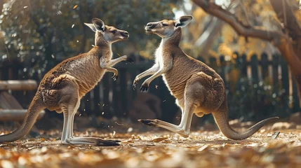 Muurstickers Two young kangaroos are wrestling. © Bargais