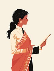 Affirmation Card: Woman in Sari Conducting Performance Review Generative AI