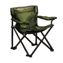 Folding chairs or camp stoolsfor camping cartoon 2D  illustration png Looks minimalist. Dark brown and green tones - obrazy, fototapety, plakaty