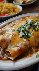 Appetizing Cheesy Enchiladas Served on a Plate with Fresh Toppings
